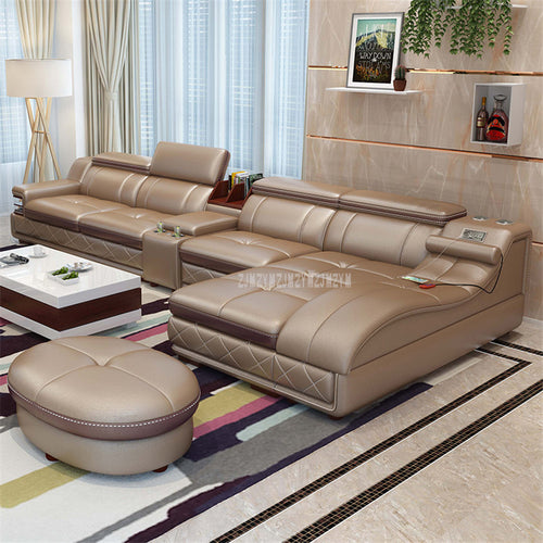 4 Seat Leather Living Room Sofa Set